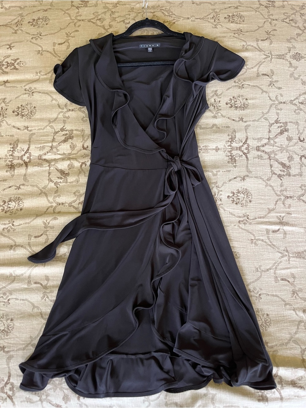 Tiana B. Black Wrap Dress with Ruffle Trim